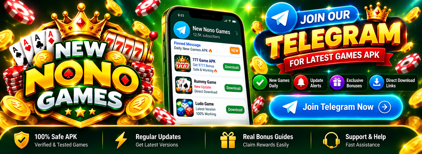 New Nono Games game menu for Rummy Slots 777 Ludo and Arcade apps